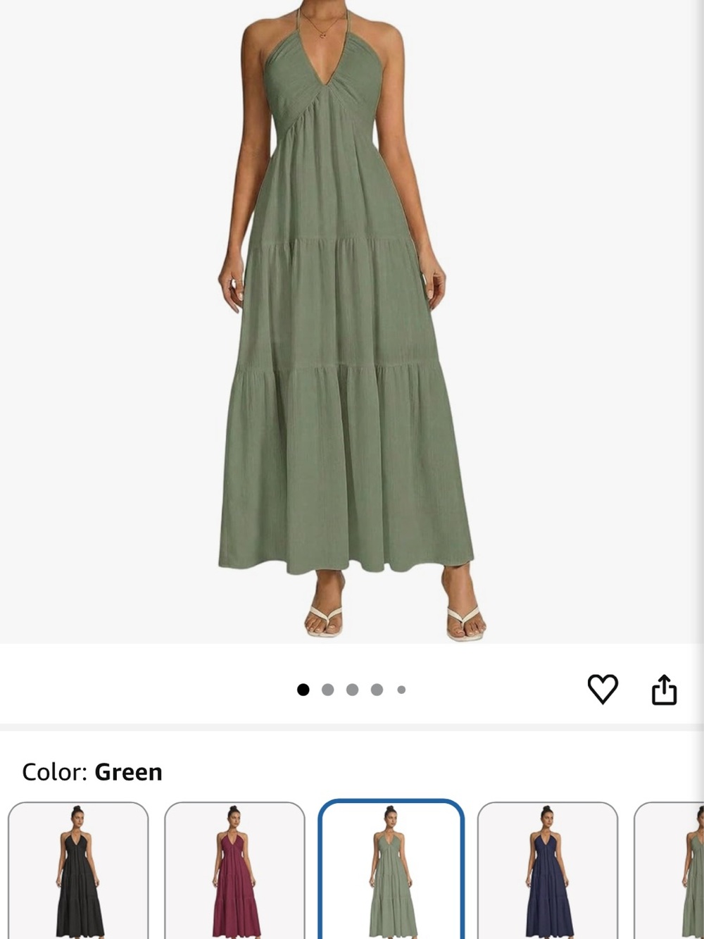 Olive Green Halter Tiered Maxi Dress